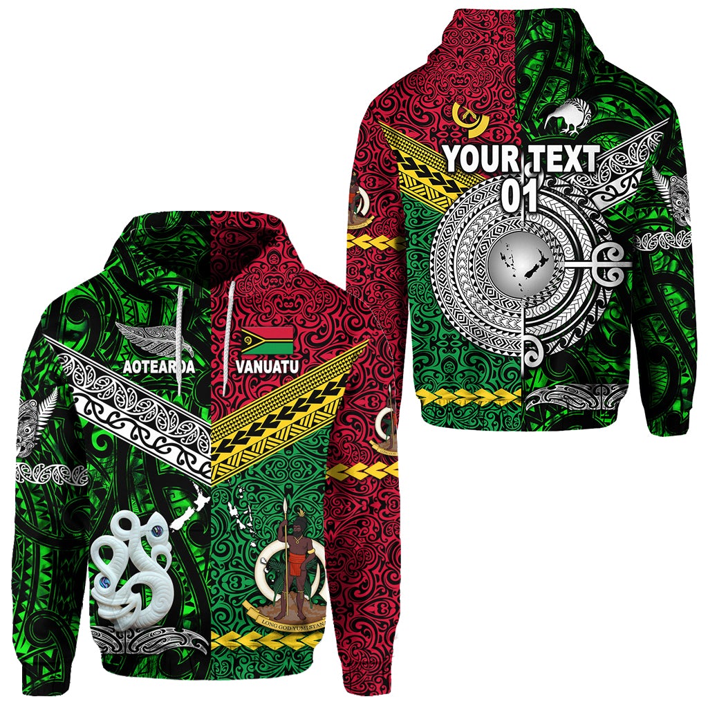 Custom Vanuatu And New Zealand Hoodie Together Green, Custom Text And Number LT8 - Wonder Print Shop