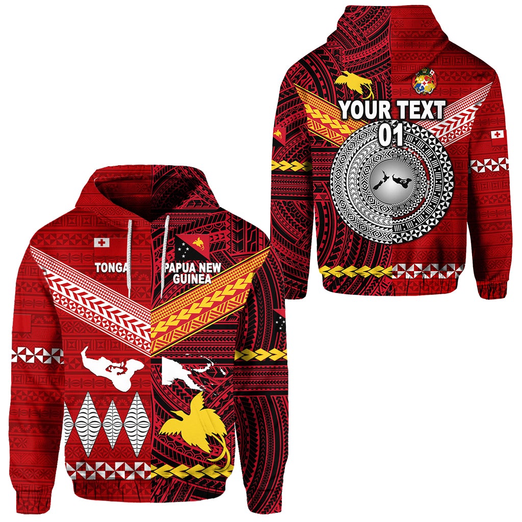 Custom Papua New Guinea And Tonga Hoodie Polynesian Together Bright Red, Custom Text And Number LT8 - Wonder Print Shop