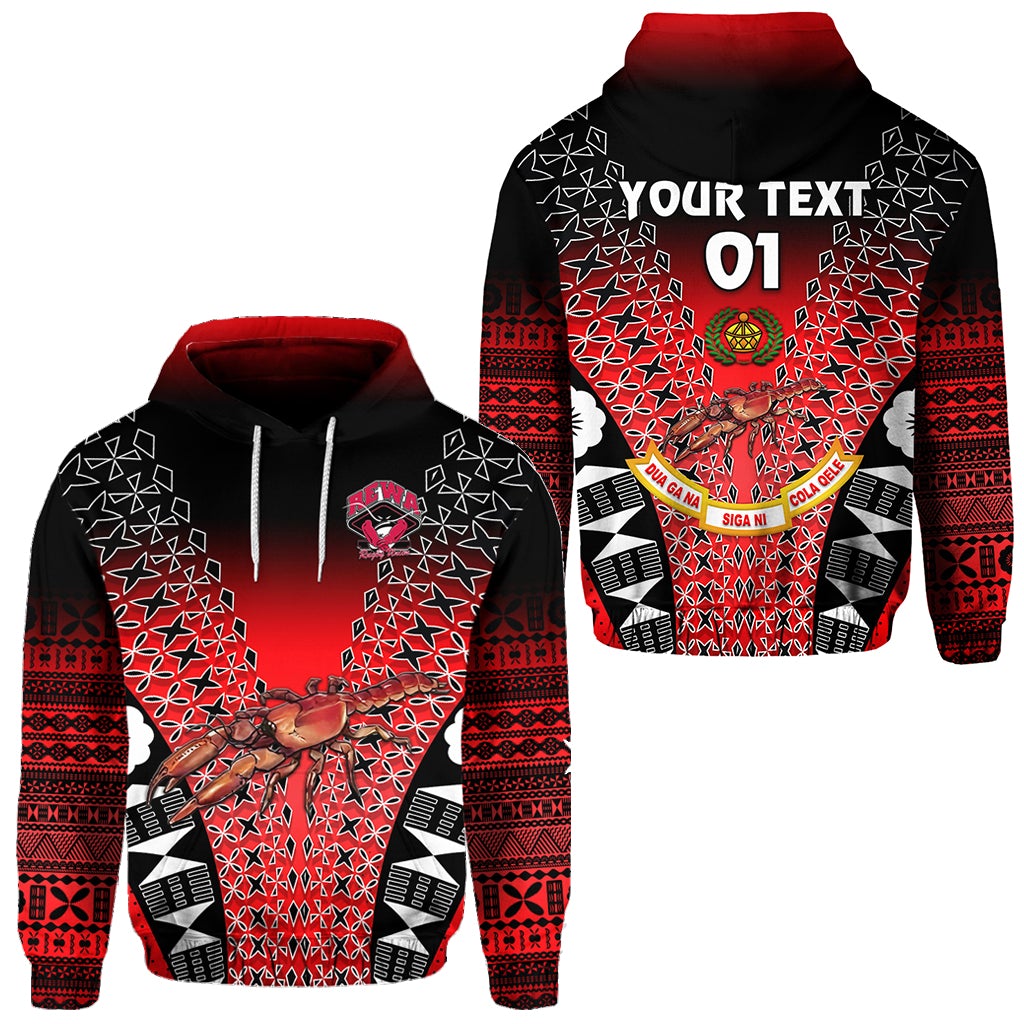 Custom Fiji Rewa Hoodie Rugby Union Tapa Style Red, Custom Text And Number LT8 - Wonder Print Shop