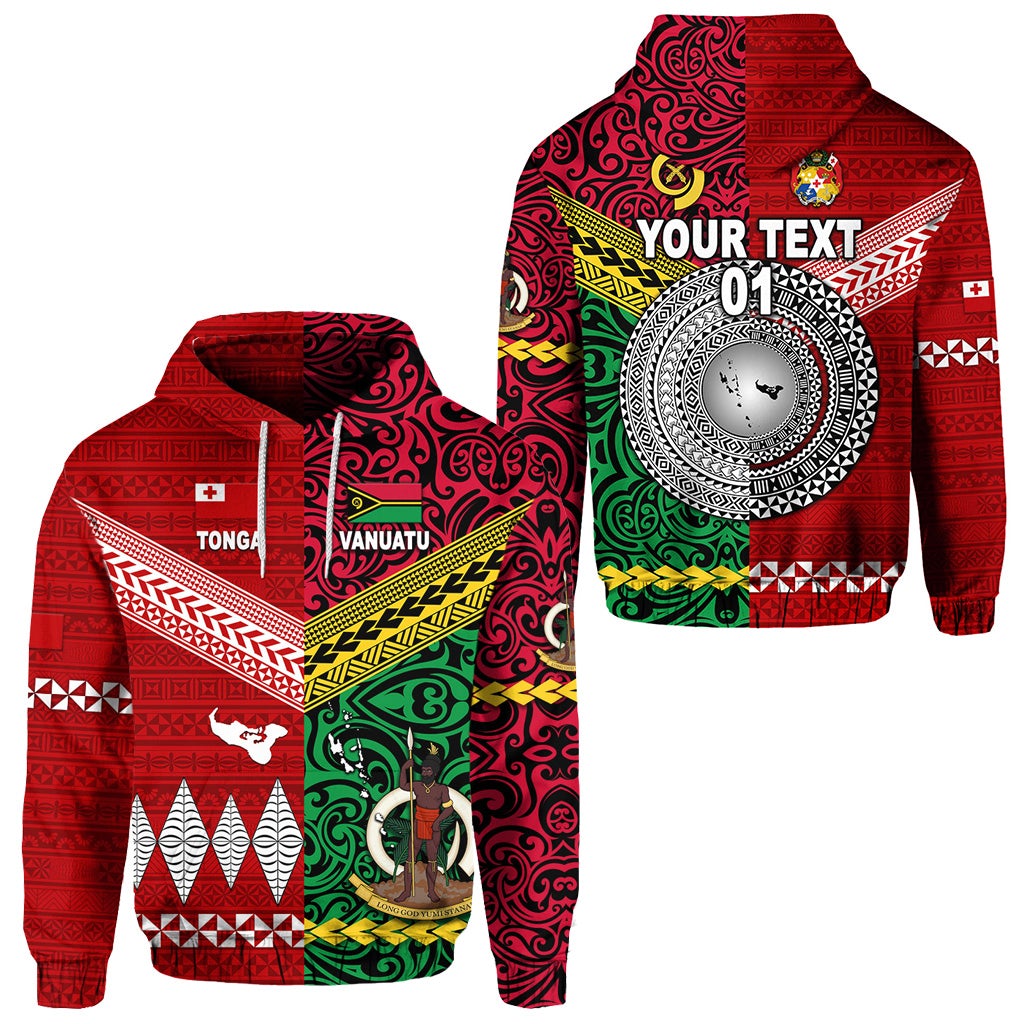 Custom Vanuatu And Tonga Hoodie Polynesian Together Bright Red, Custom Text And Number LT8 - Wonder Print Shop