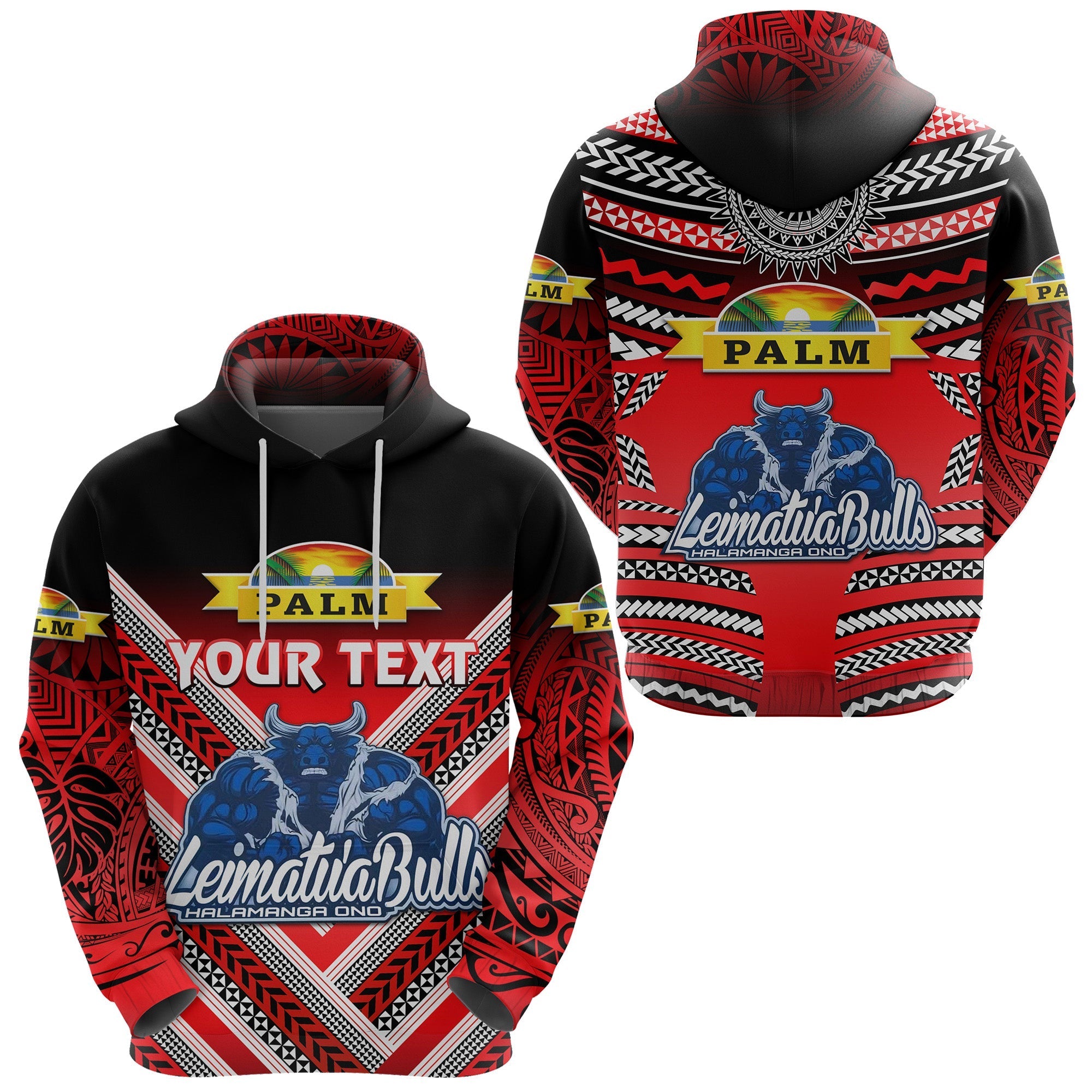 Custom Mate Maa Tonga Hoodie Leimatua Bulls Creative Style Red LT8 - Wonder Print Shop