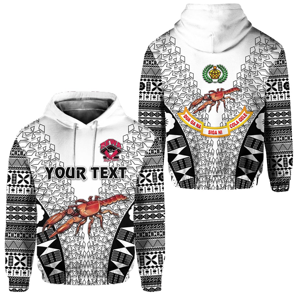 Custom Fiji Rewa Hoodie Rugby Union Tapa Style White LT8 - Wonder Print Shop