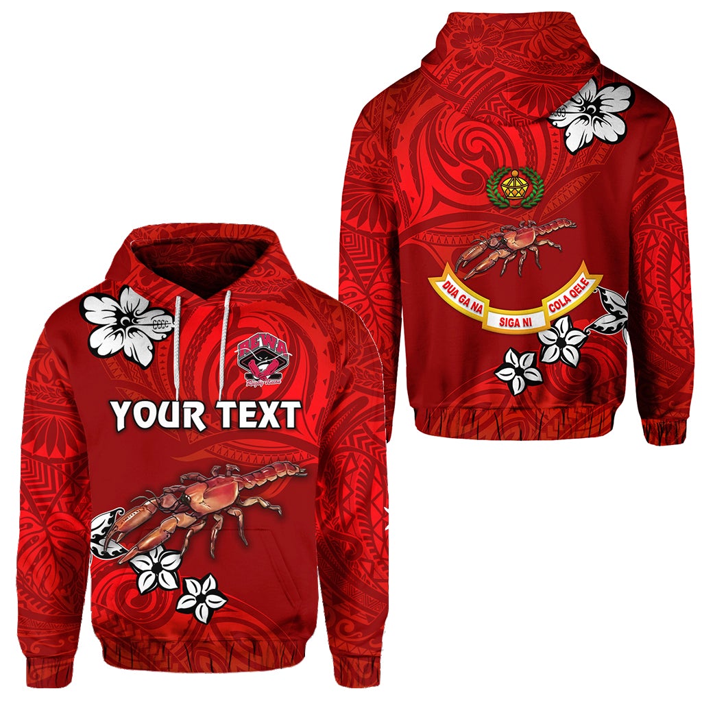 Custom Fiji Rewa Hoodie Rugby Union Unique Vibes Full Red LT8 - Wonder Print Shop