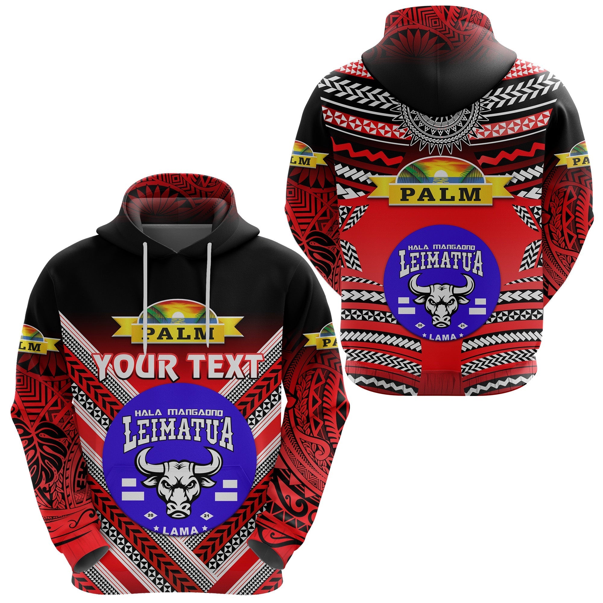 Custom Mate Maa Tonga Hoodie Leimatua Bulls Creative Style Red NO.1 LT8 - Wonder Print Shop