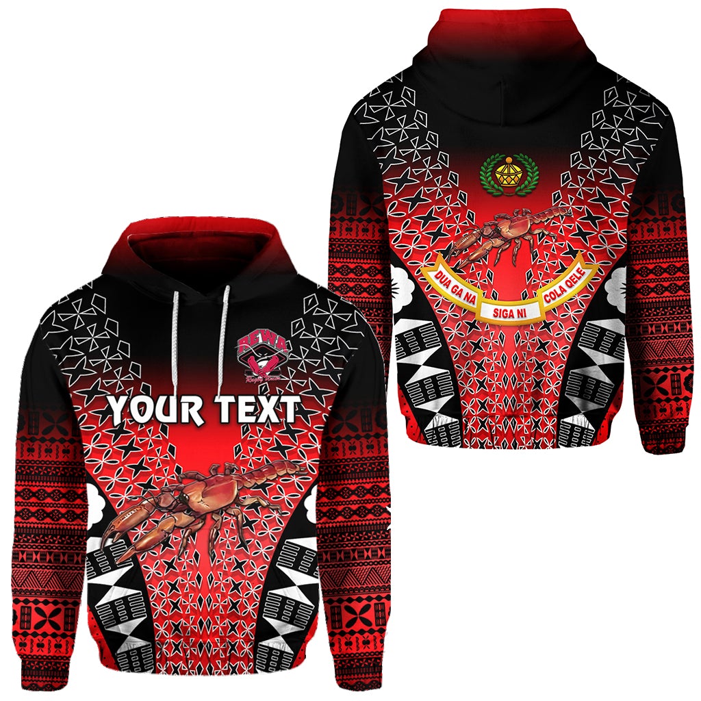 Custom Fiji Rewa Hoodie Rugby Union Tapa Style Red LT8 - Wonder Print Shop