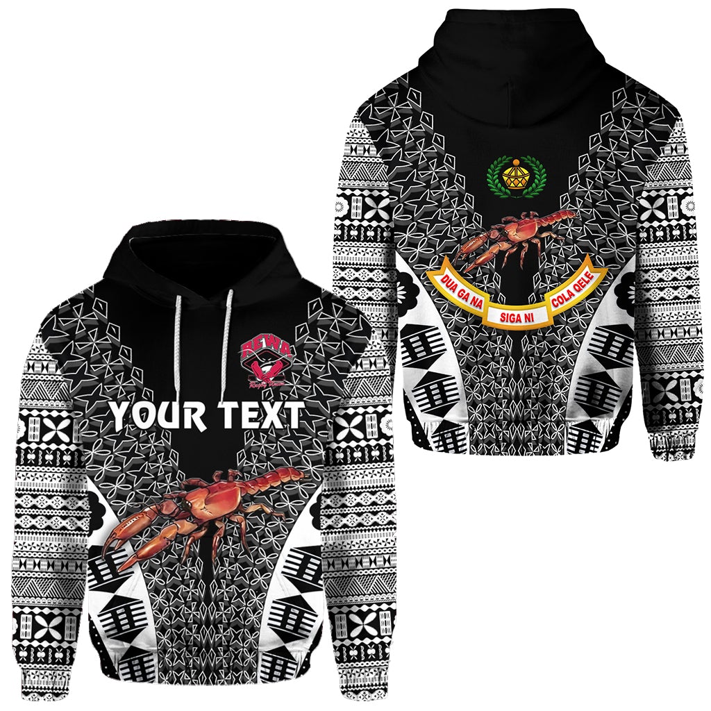 Custom Fiji Rewa Hoodie Rugby Union Tapa Style Black LT8 - Wonder Print Shop