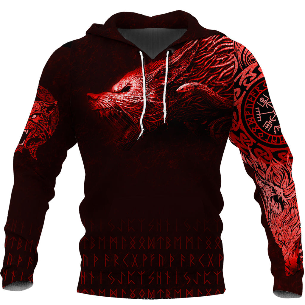 Viking Hoodie Fenrir Wolf Red RLT12 - Wonder Print Shop