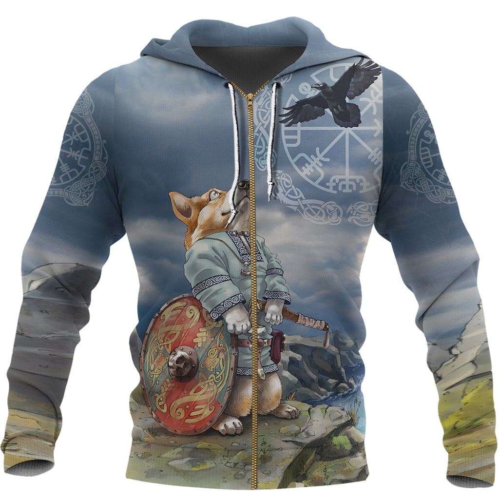 Viking Zip Hoodie, Corgi RLT12 - Wonder Print Shop