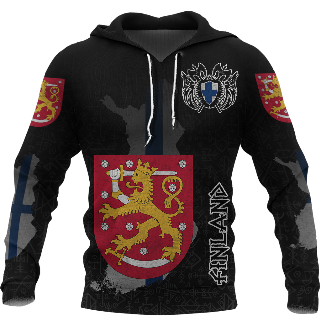 Custom Viking Finland Flag and Map Hoodie style Viking Geri and Freki RLT12 - Wonder Print Shop