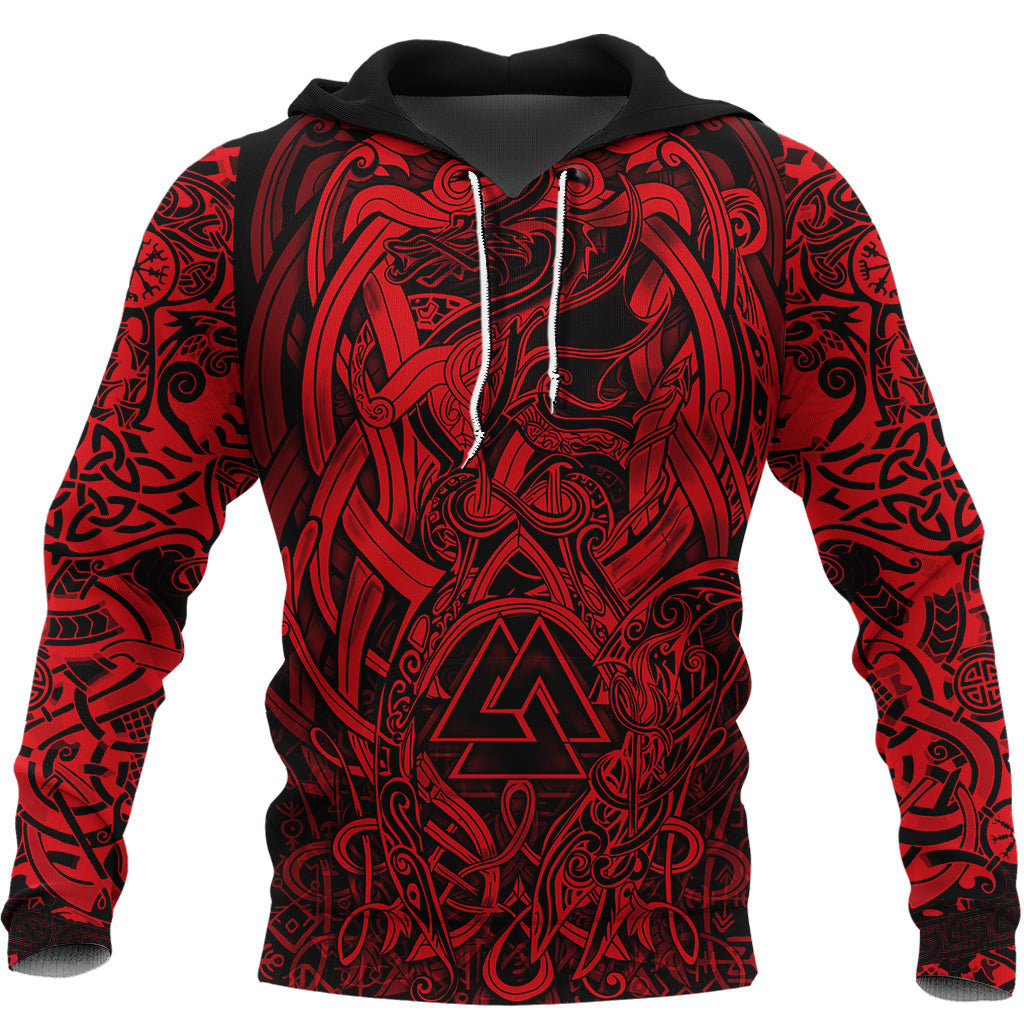 Viking Hoodie Valknut and Dragon Tattoo Red RLT12 - Wonder Print Shop