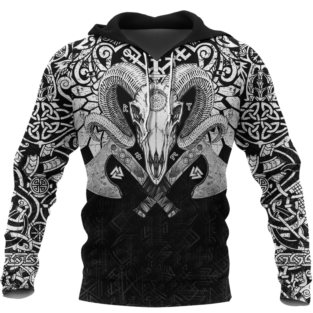 Viking Ram Skull Tattoo With Vegvisir and Valknut Hoodie RLT12 - Wonder Print Shop