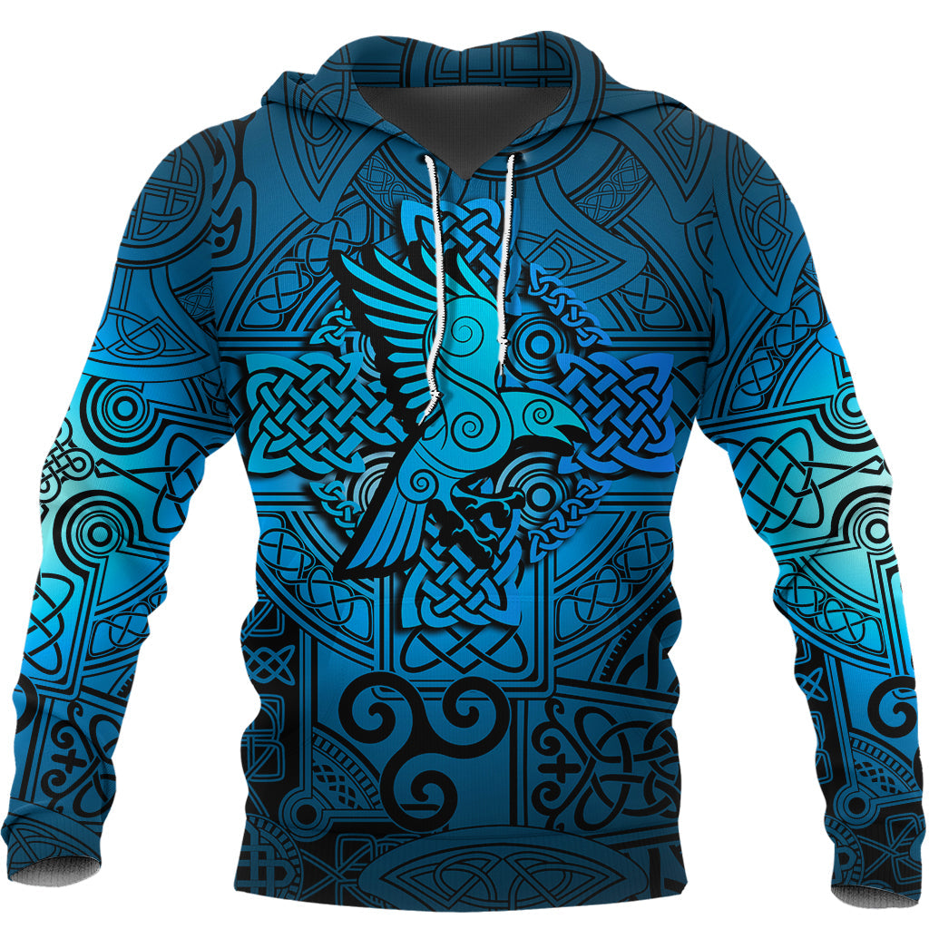 Viking Hoodie Raven Odin Celtic Cyan RLT12 - Wonder Print Shop