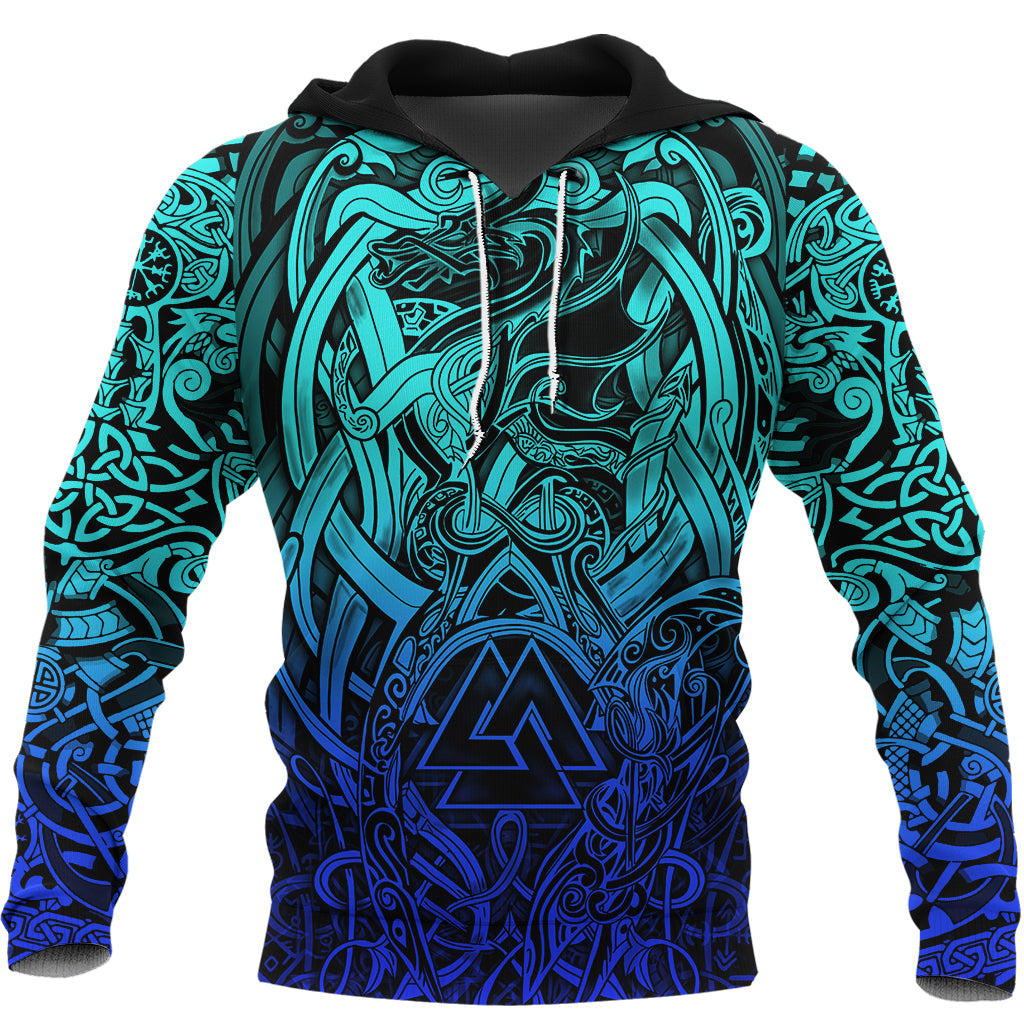 Viking Hoodie Valknut and Dragon Tattoo Special Blue RLT12 - Wonder Print Shop