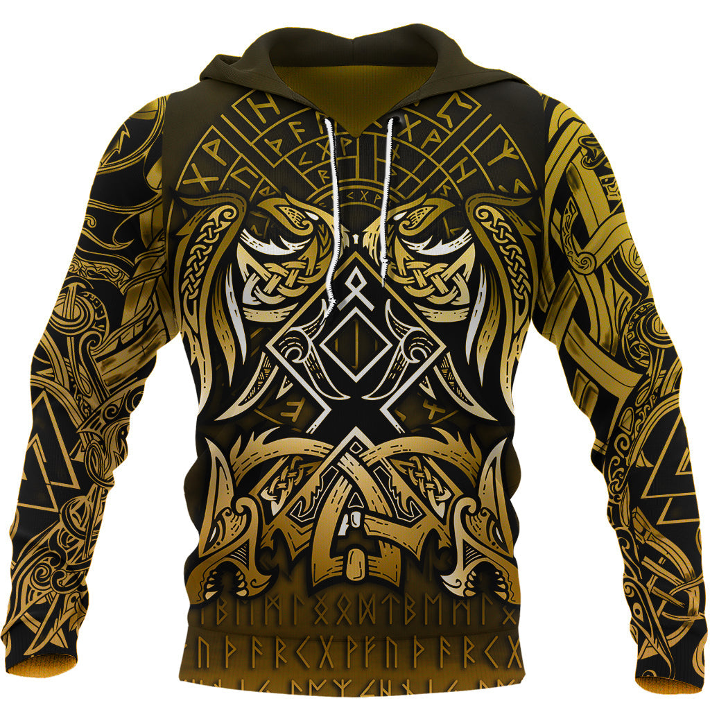 Viking Hoodie Othala and Raven Golden RLT12 - Wonder Print Shop