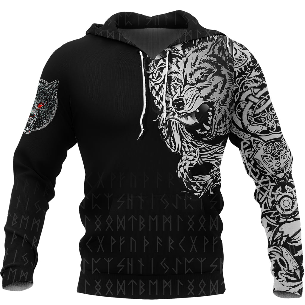 Viking Hoodie Dark Norse Wolf Tattoo RLT12 - Wonder Print Shop