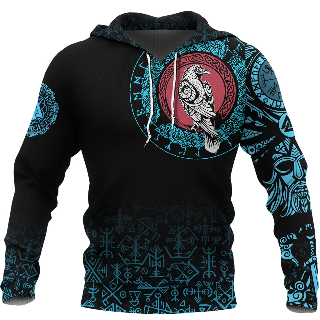 Viking Hoodie Raven Celtic Cyan Tattoo RLT12 - Wonder Print Shop