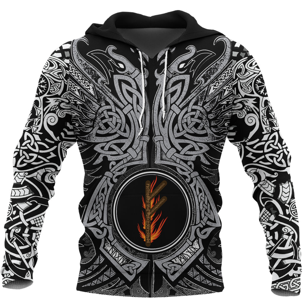 Viking Hoodie Fehu Rune, Raven Tattoo RLT12 - Wonder Print Shop