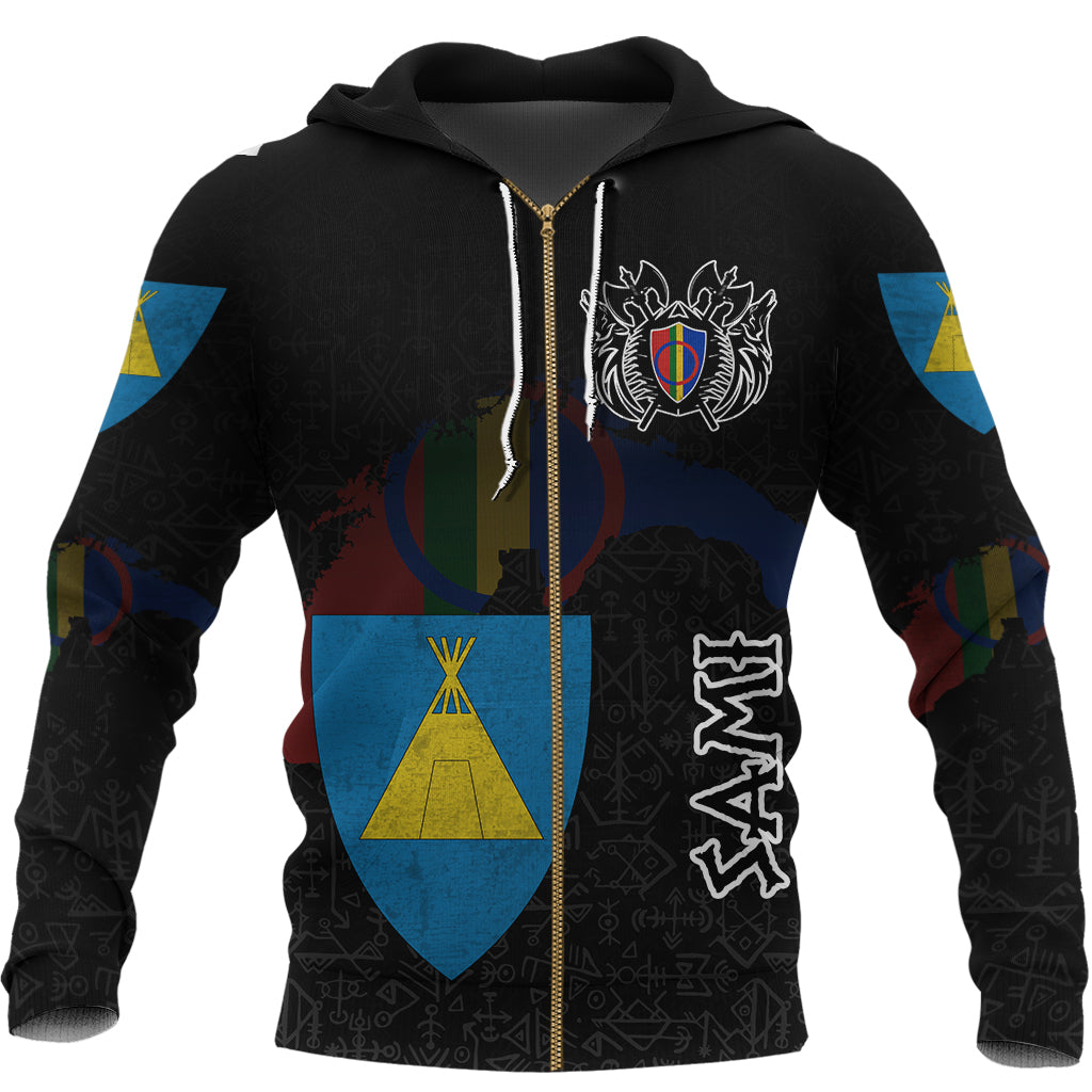 Custom Viking Sami Flag and Map Zip Hoodie style Viking Geri and Freki RLT12 - Wonder Print Shop