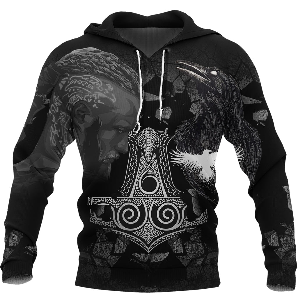 Viking Ragnar and Raven Style Mjolnir Hoodie RLT12 - Wonder Print Shop