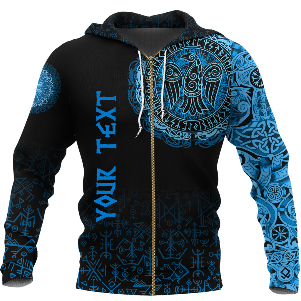 Custom Viking Zip Hoodie Raven Celtic Cyan RLT12 - Wonder Print Shop