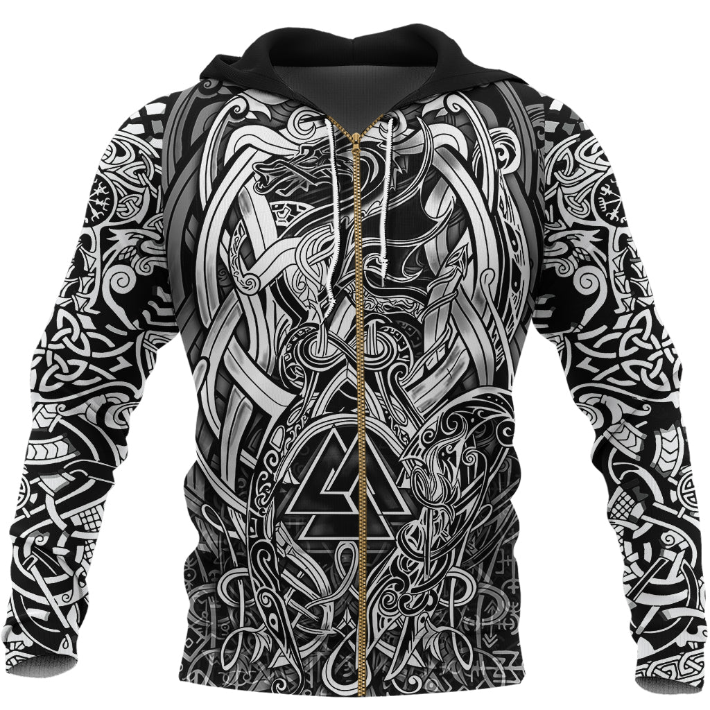 Viking Zip Hoodie - Valknut and Dragon Tattoo RLT12 - Wonder Print Shop