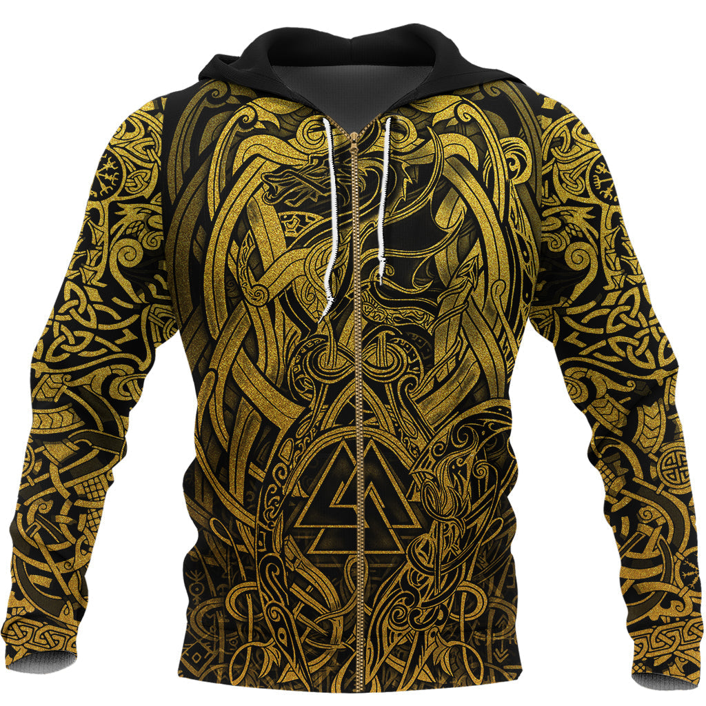 Viking Zip Hoodie - Valknut and Dragon Tattoo Golden RLT12 - Wonder Print Shop