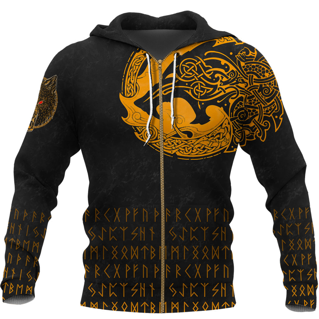 Viking Zip Hoodie - Fenrir Wolf Orange RLT12 - Wonder Print Shop