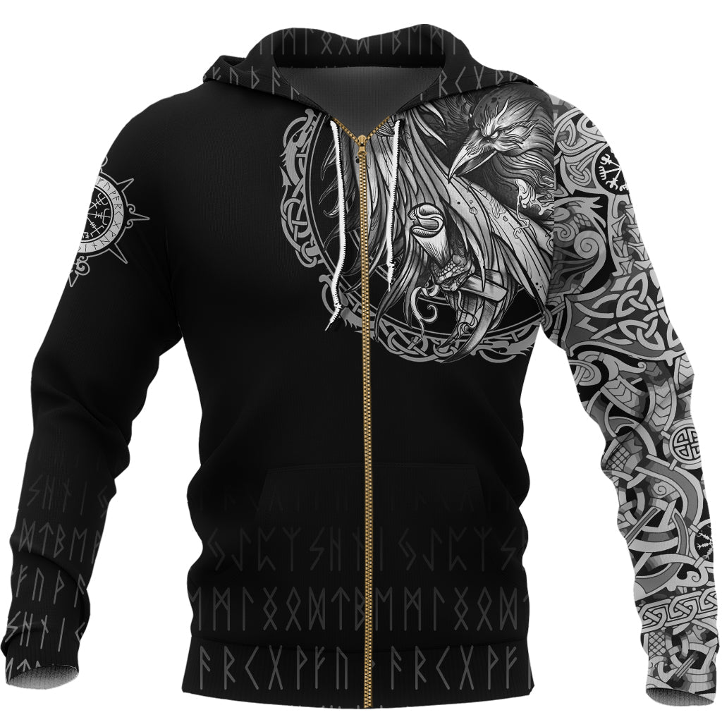 Viking Zip Hoodie - Norse Raven Tattoo RLT12 - Wonder Print Shop