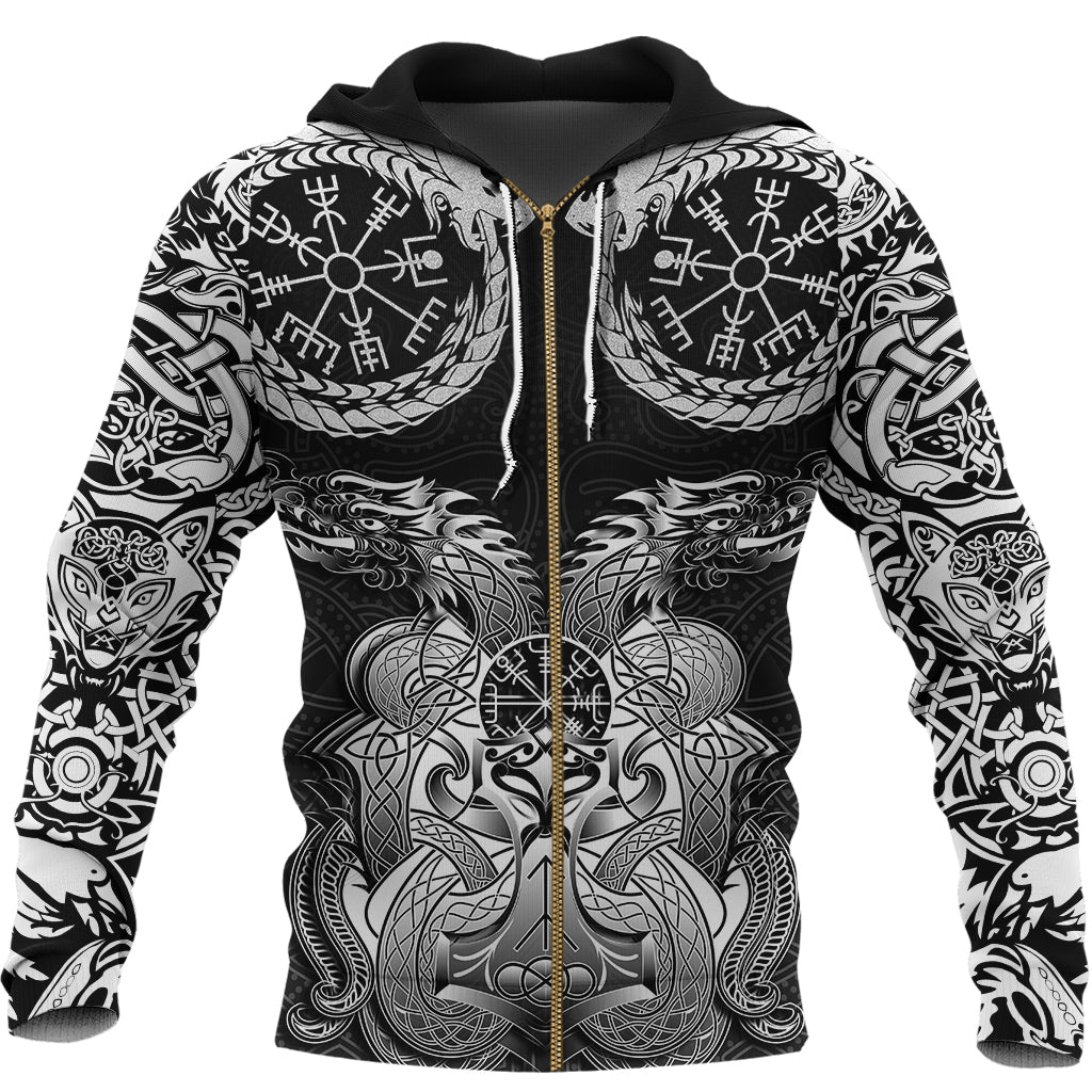 Viking Zip Hoodie - Dragon Tattoo RLT12 - Wonder Print Shop