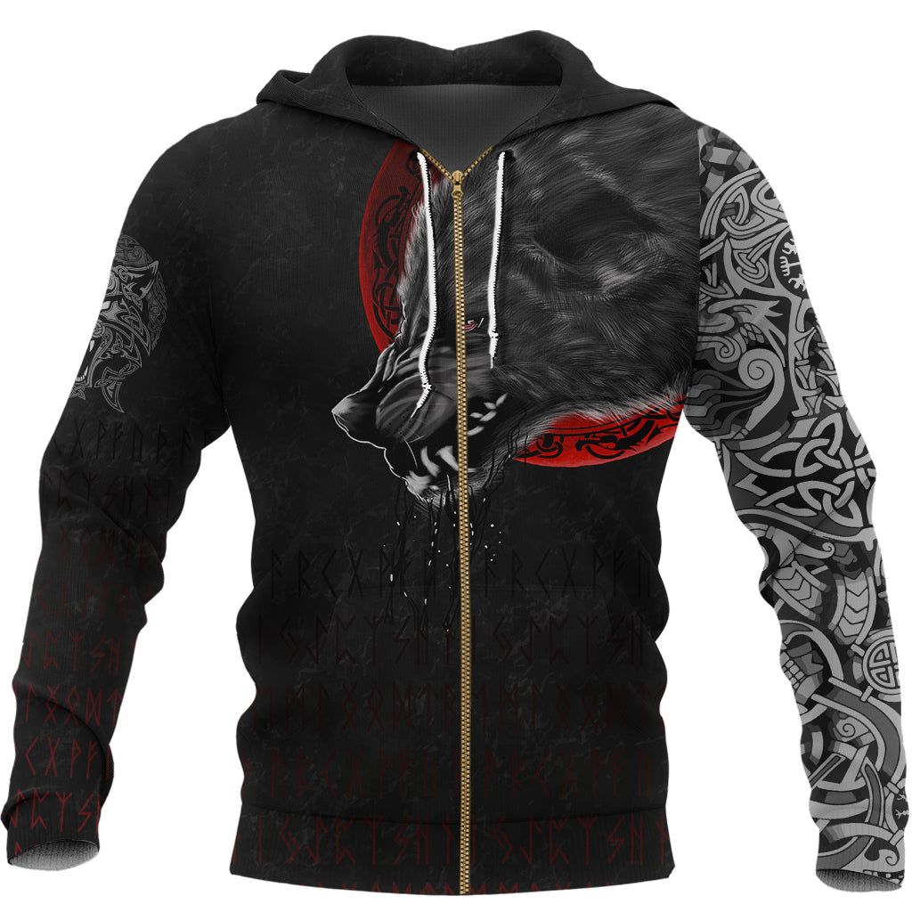 Viking Zip Hoodie - Wolf and Blood Moon RLT12 - Wonder Print Shop