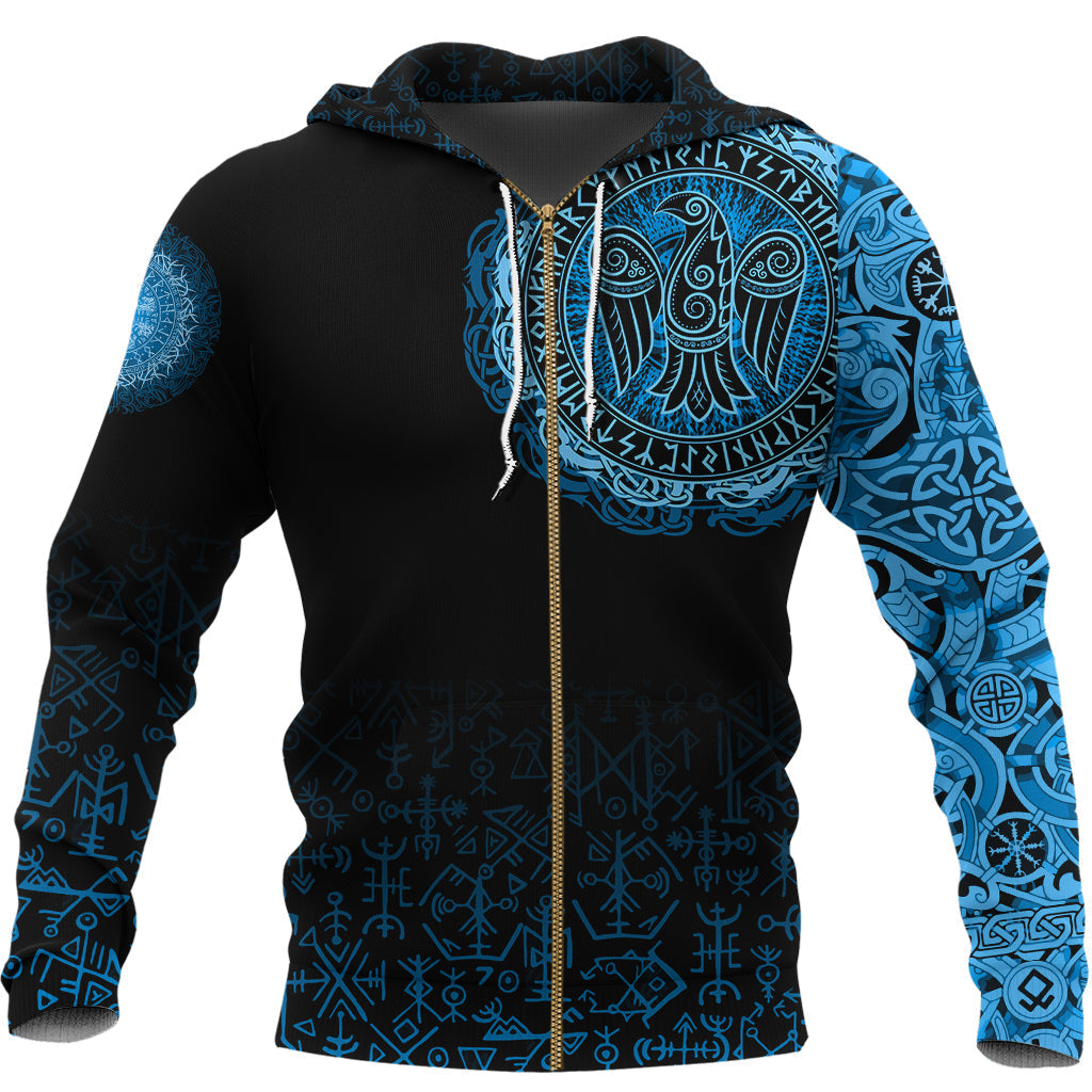 Viking Zip Hoodie - Raven Celtic Cyan RLT12 - Wonder Print Shop