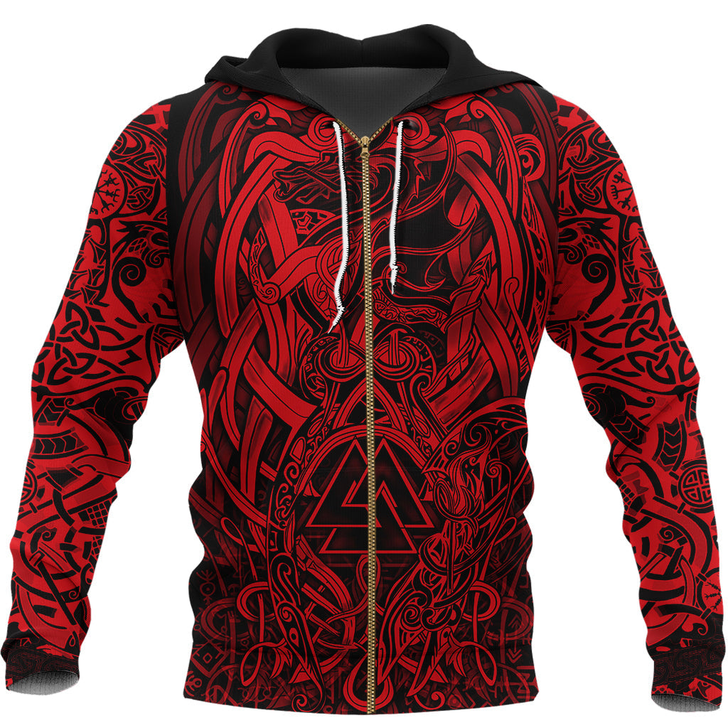 Viking Zip Hoodie - Valknut and Dragon Tattoo Red RLT12 - Wonder Print Shop