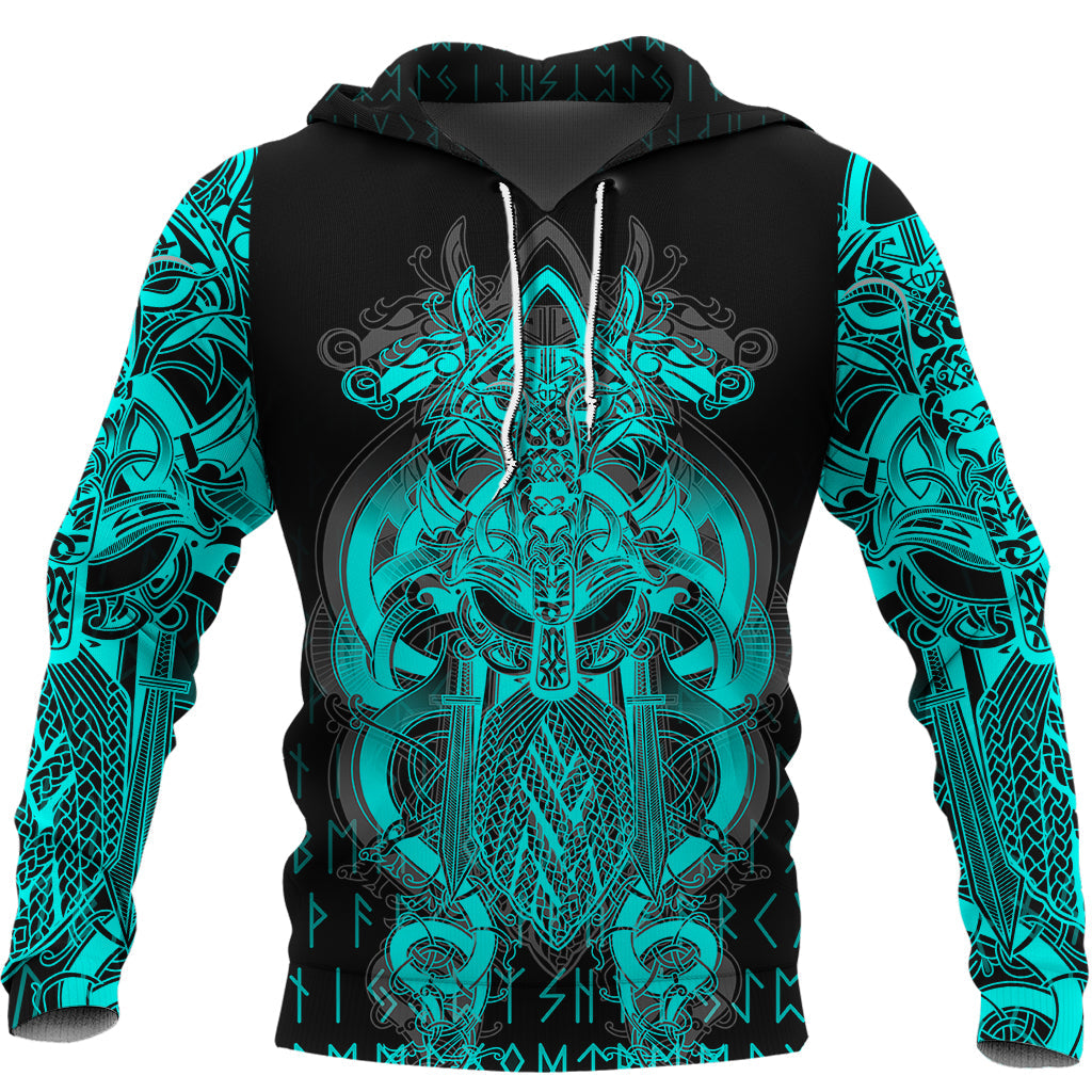 Viking Tyr Tattoo Cyan Hoodie RLT12 - Wonder Print Shop