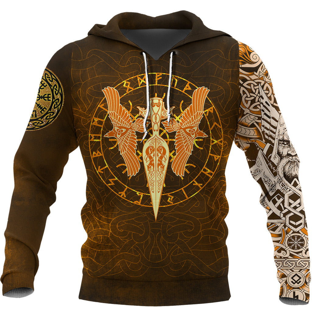 Viking Hoodie Gold Spear Of The God Odin Gungnir and Two Gold Ravens RLT12 - Wonder Print Shop