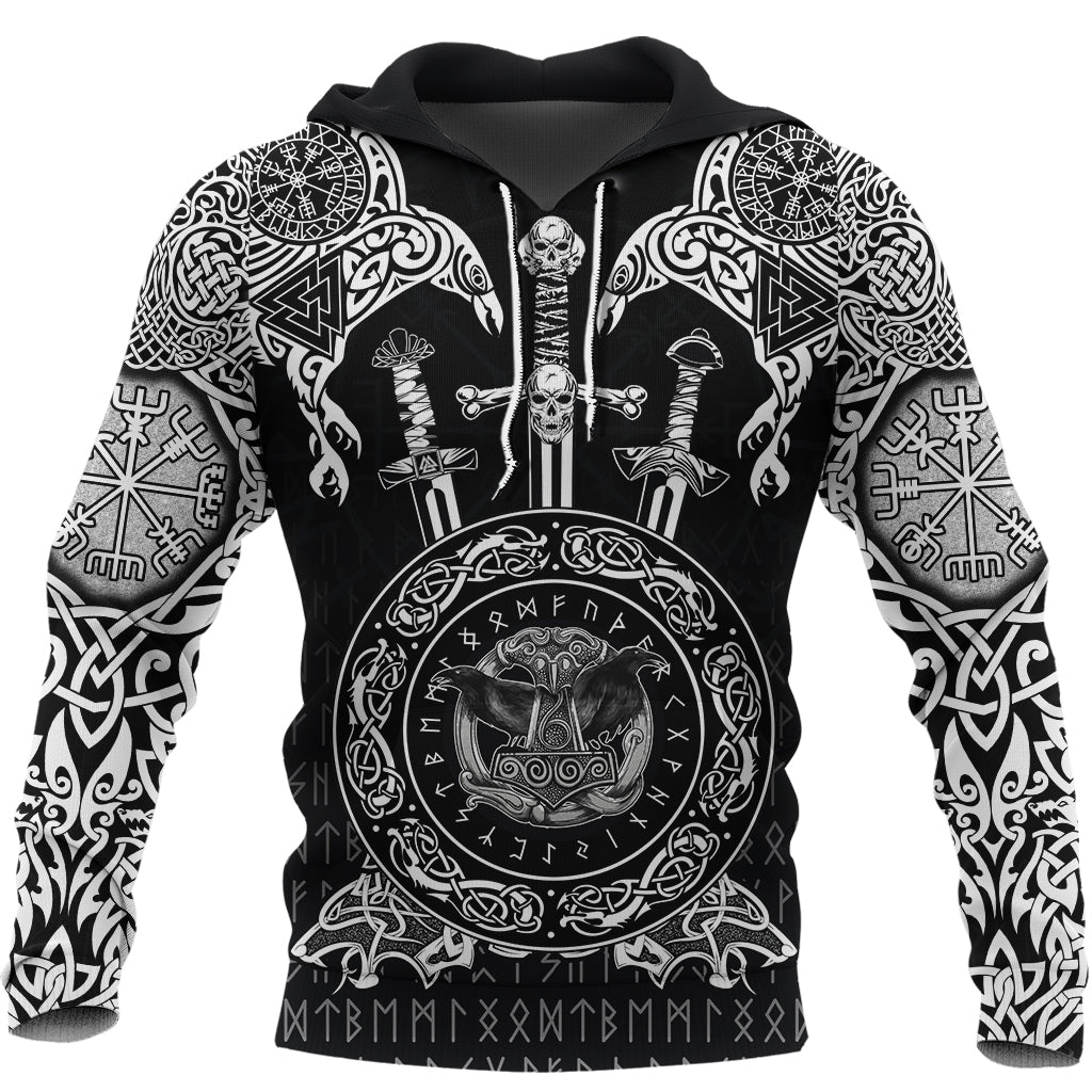 Viking Hoodie Huginn and Muniin With Mjolnir RLT12 - Wonder Print Shop