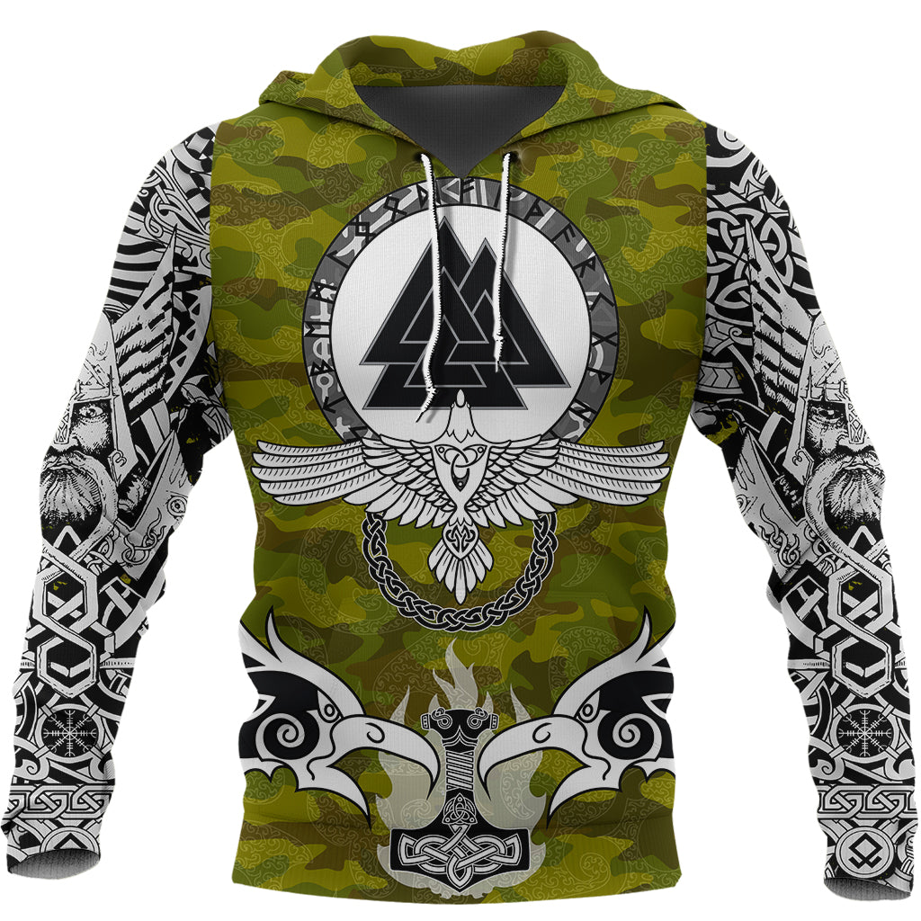 Viking Hoodie Raven Of Odin and Symbol Viking On Camo Background RLT12 - Wonder Print Shop