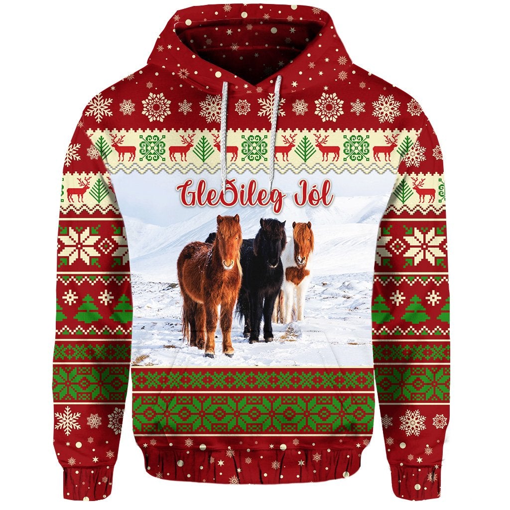 Icelandic Horse Christmas Hoodie Red LT8 - Wonder Print Shop