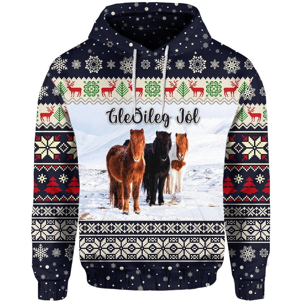 Icelandic Horse Christmas Hoodie Navy LT8 - Wonder Print Shop