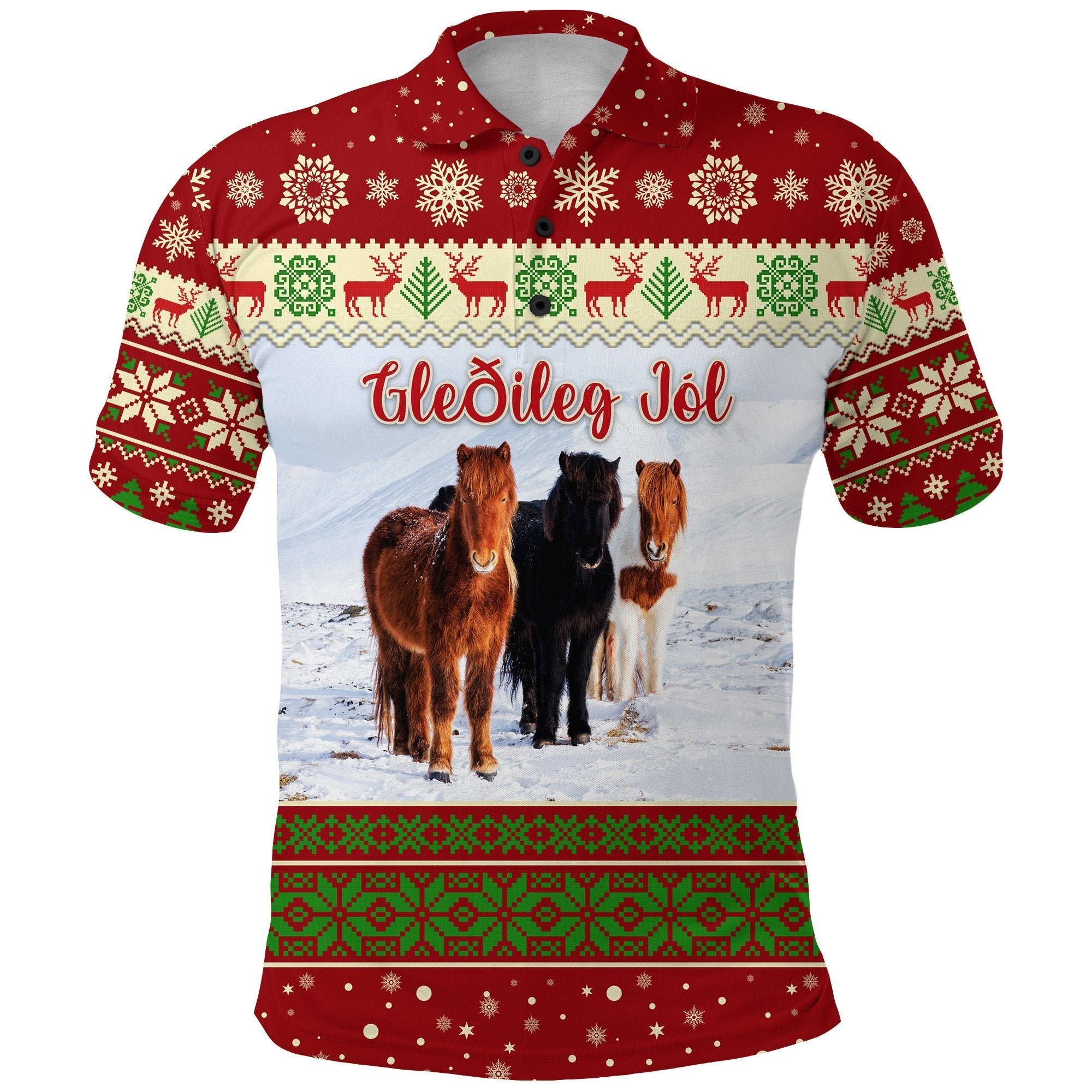 Icelandic Horse Christmas  Polo Shirt Red LT8 - Wonder Print Shop