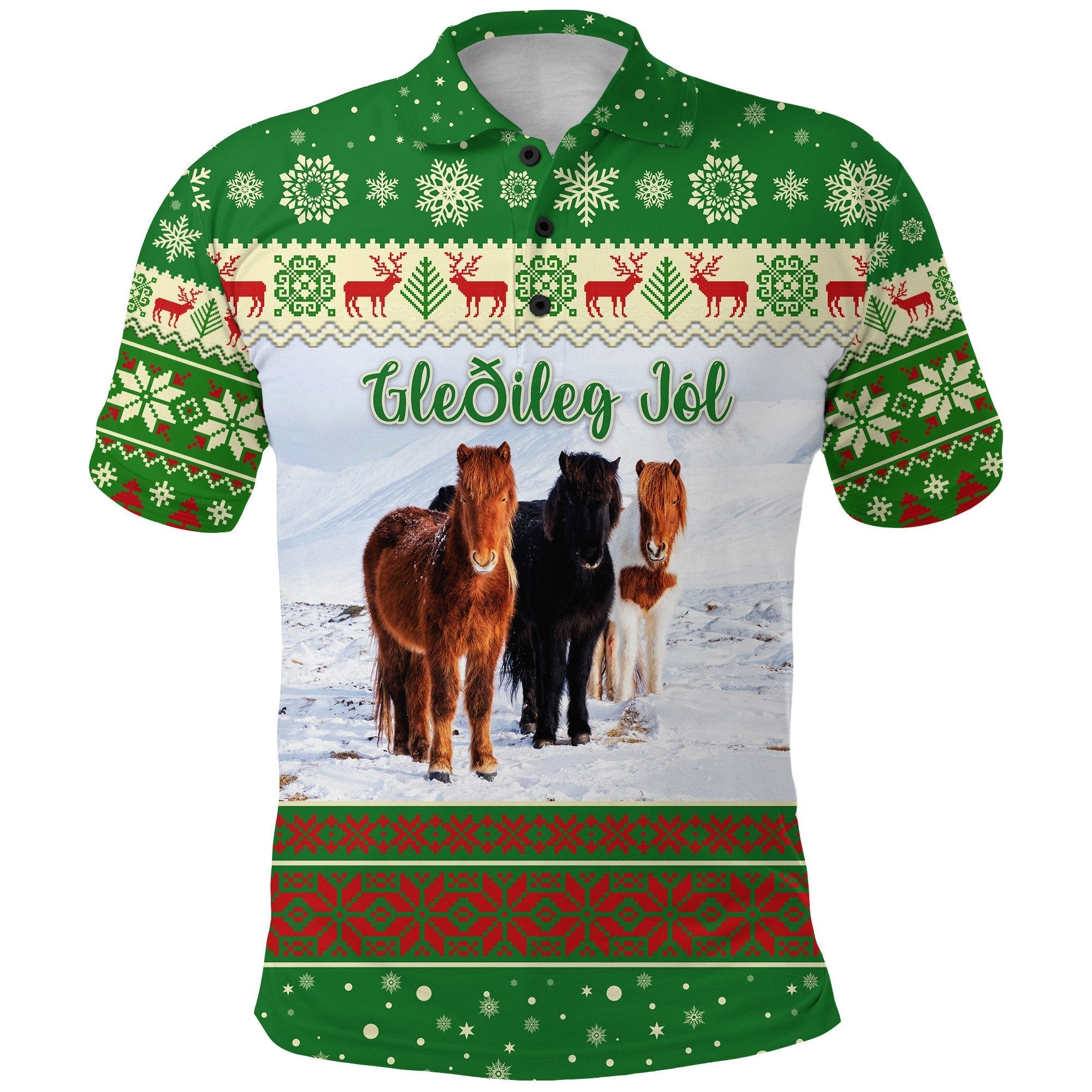 Icelandic Horse Christmas  Polo Shirt Green LT8 - Wonder Print Shop