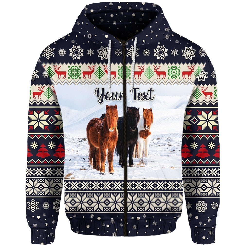 Icelandic Horse Christmas Personalized Zip Hoodie Navy LT8 - Wonder Print Shop