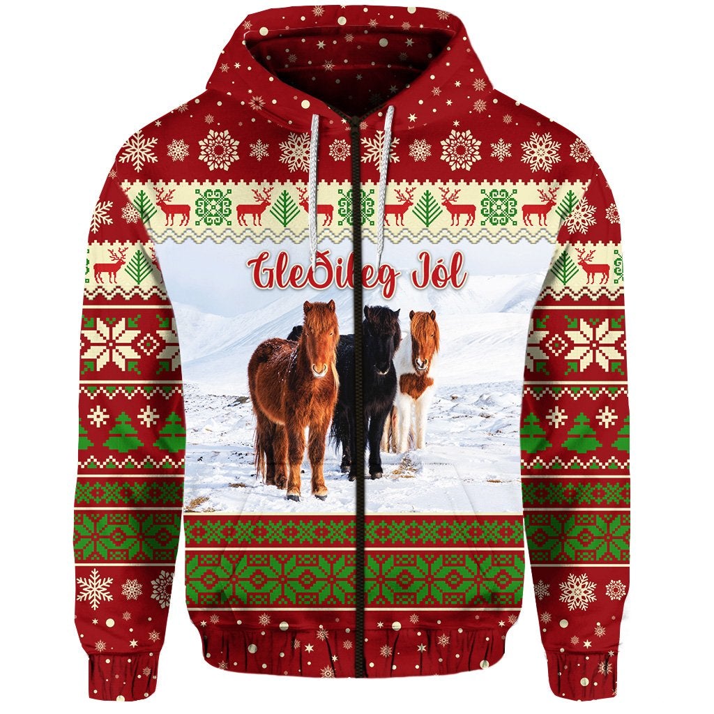 Icelandic Horse Christmas Zip Hoodie Red LT8 - Wonder Print Shop