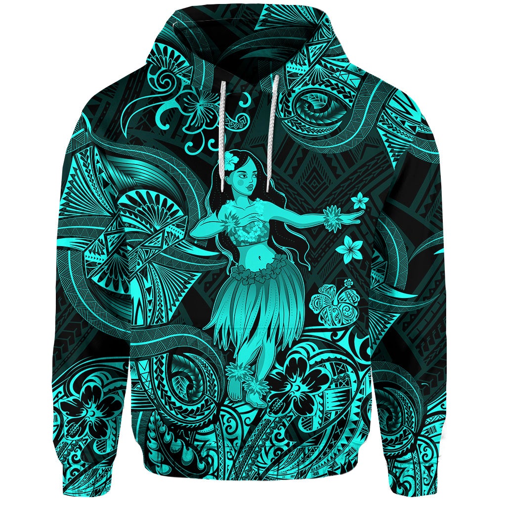 Custom Hawaii Hula Girl Polynesian Hoodie Unique Style Turquoise LT8 - Wonder Print Shop