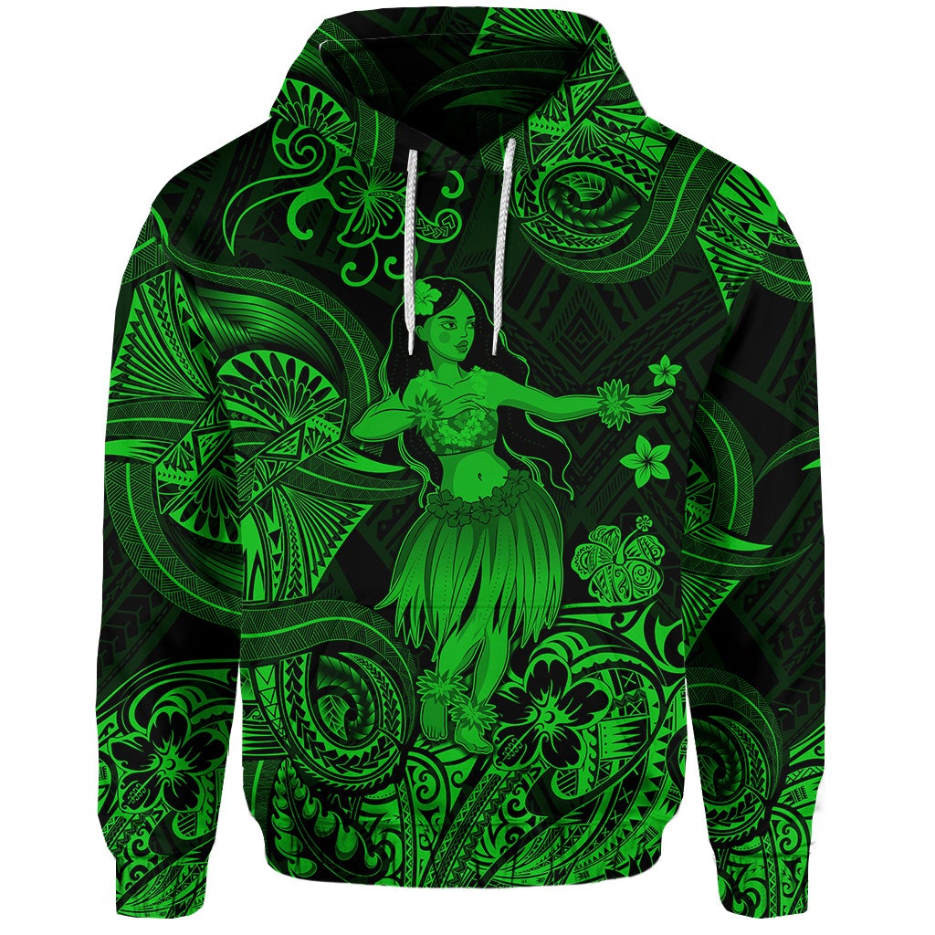 Custom Hawaii Hula Girl Polynesian Hoodie Unique Style Green LT8 - Wonder Print Shop