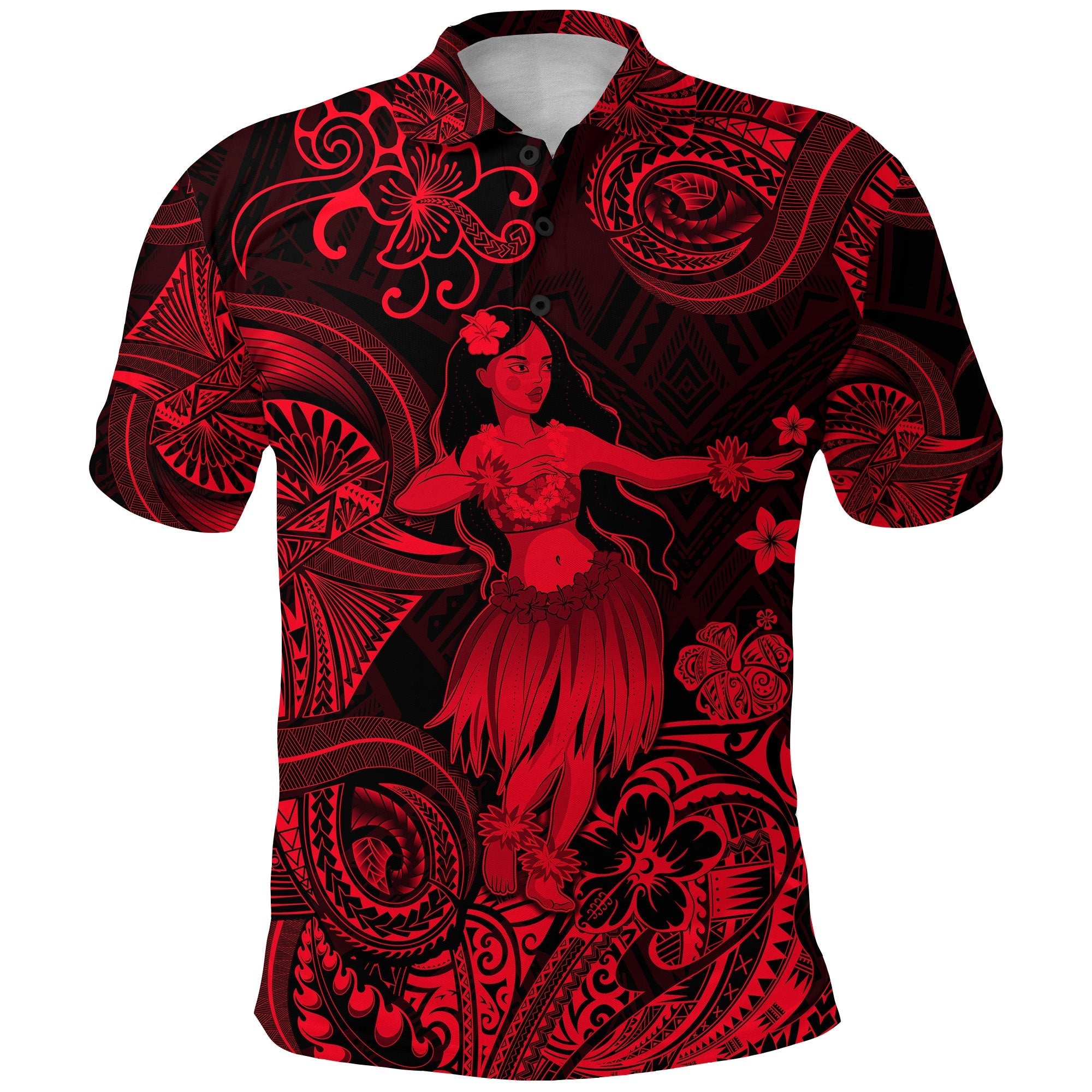 custom-personalised-hawaii-hula-girl-polynesian-polo-shirt-unique-style-red