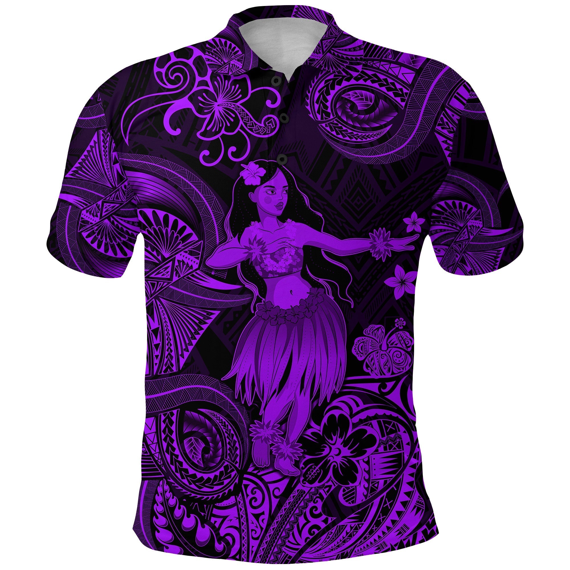 Polynesian Polo Shirt with Hula Girl Unique Style Purple LT8 - Wonder Print Shop