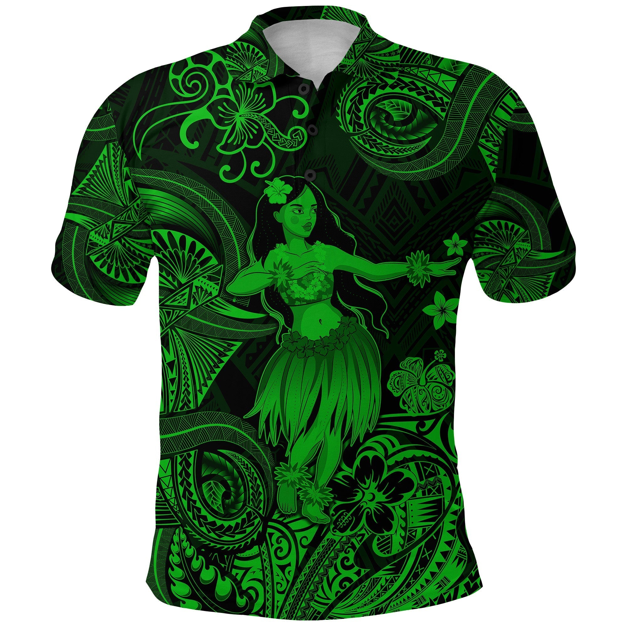 Polynesian Polo Shirt with Hula Girl Unique Style Green LT8 - Wonder Print Shop