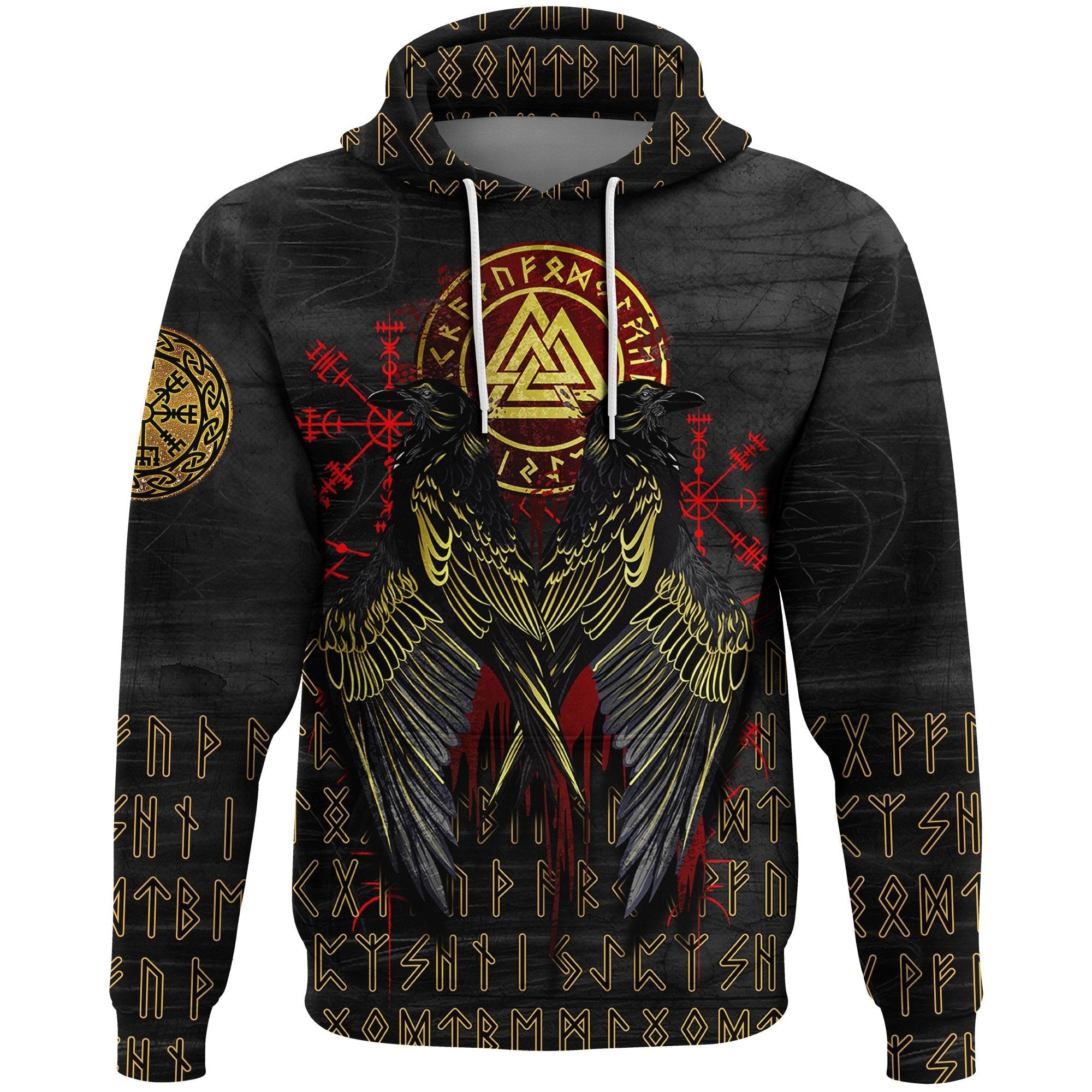 Viking Hoodie Vikings Valknut and Ravens Tattoo RLT12 - Wonder Print Shop