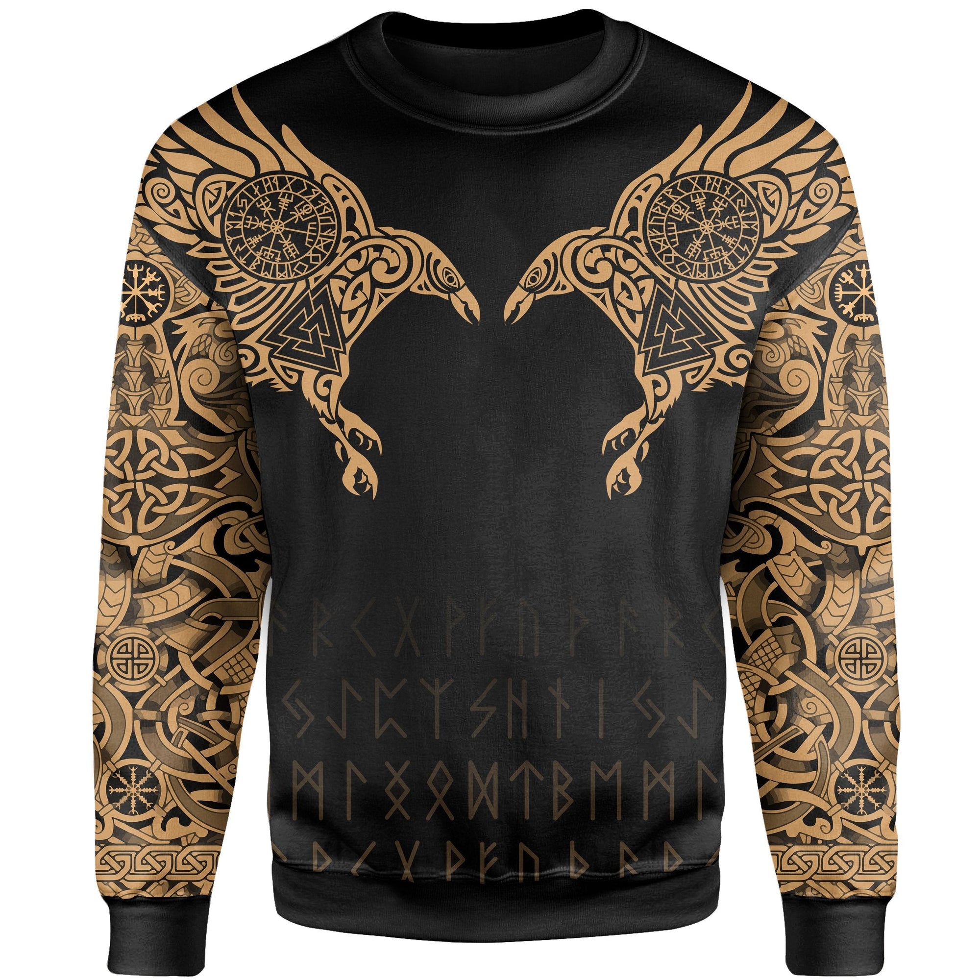 Viking Sweatshirt - The Raven Of Odin Tattoo Special Gold RLT12 - Wonder Print Shop