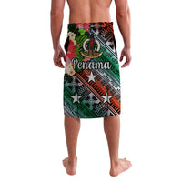 Back view green Penama lavalava wrap skirt, floral and star graphic, knee length